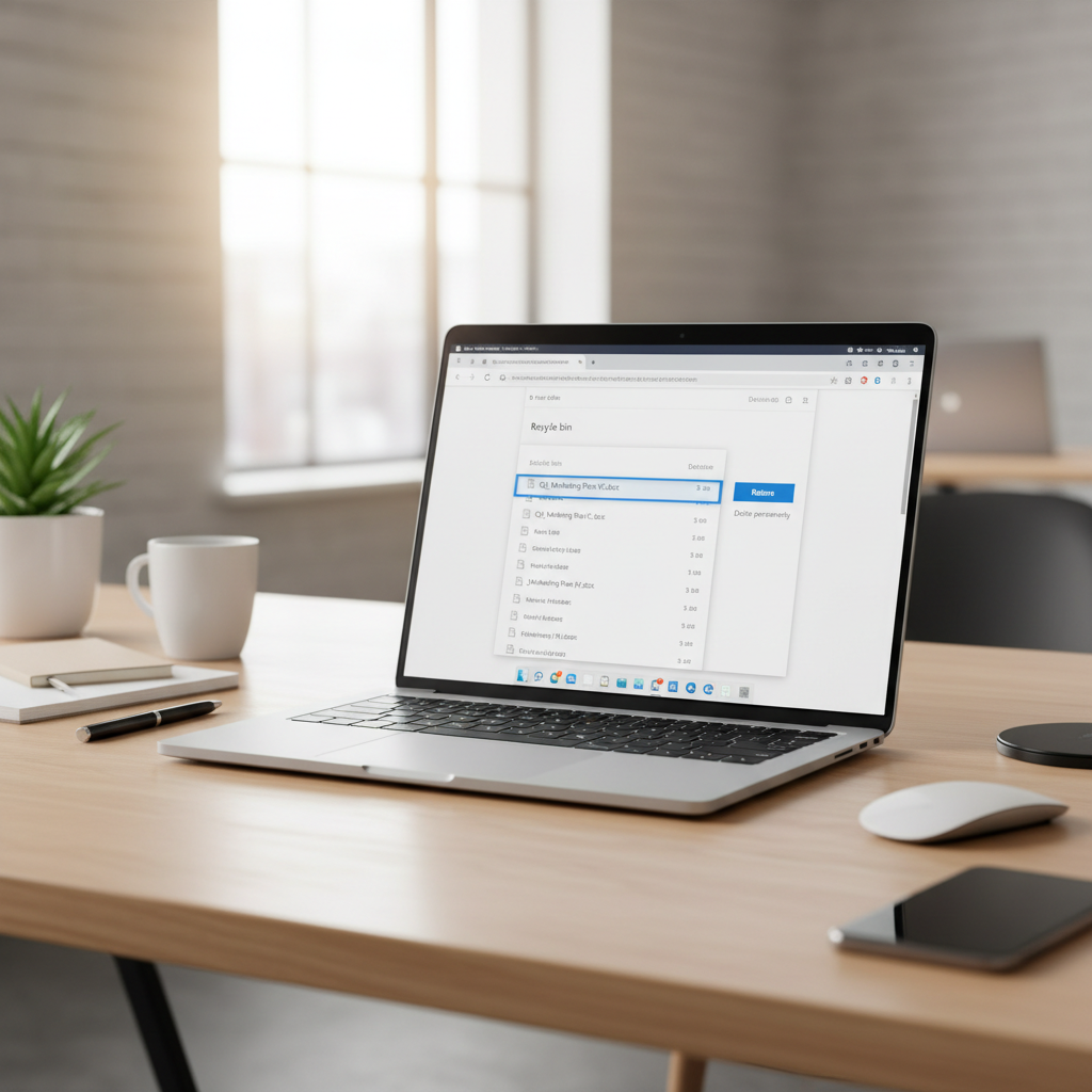 OneDrive web Recycle bin showing restore options for deleted files