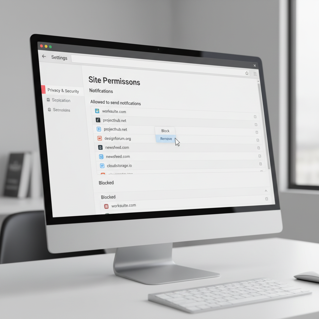 Chrome notifications settings page showing allowed sites list being removed