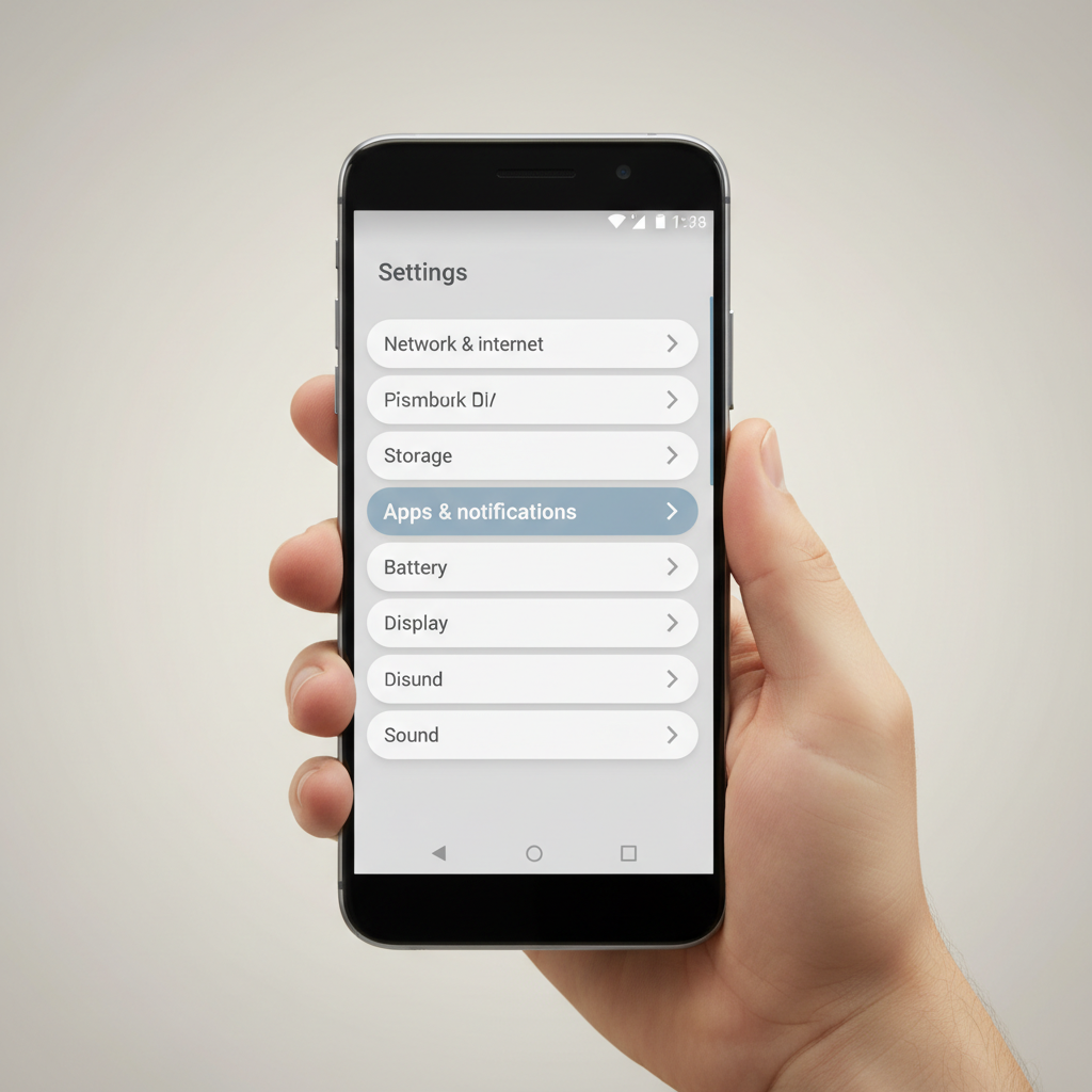 Android phone Settings screen showing Storage and Apps options for clearing cache