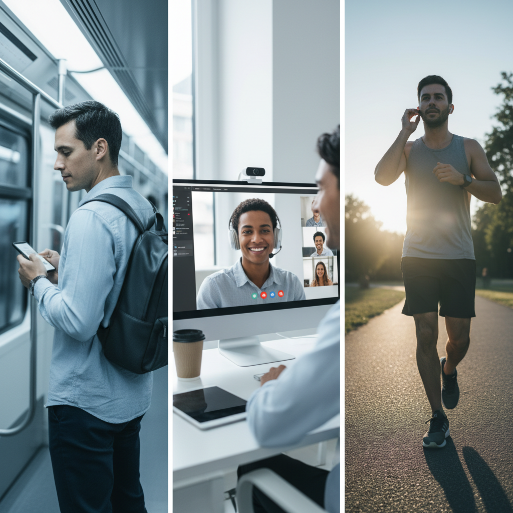 Person choosing wireless earbuds based on commute calls and workout needs