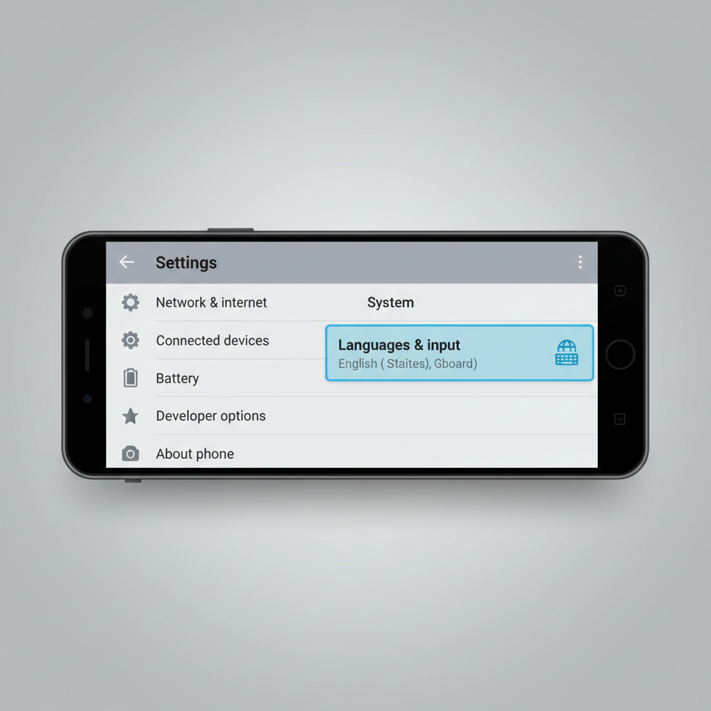 Android language settings screen with Languages option highlighted
