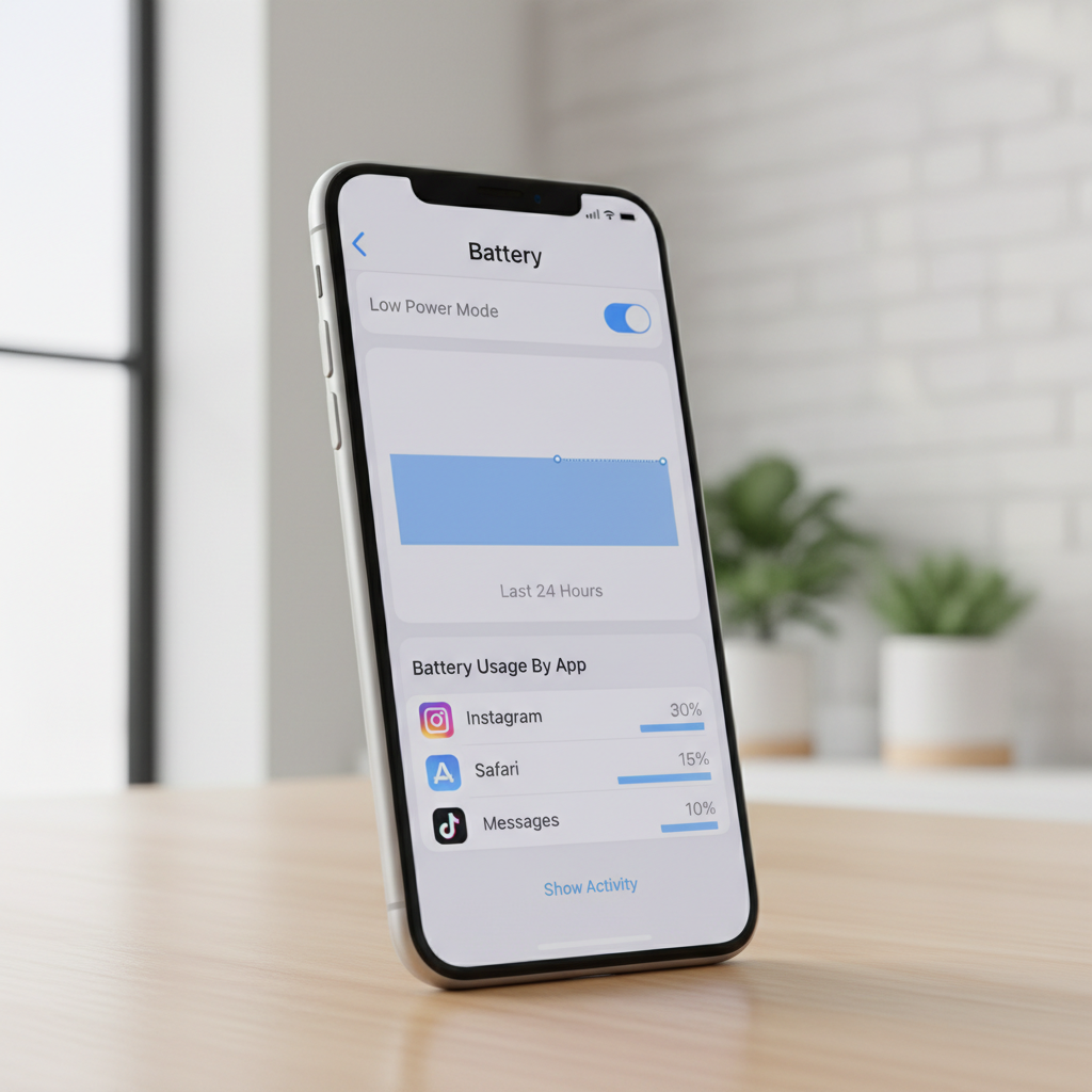 iPhone Battery settings showing battery usage by app