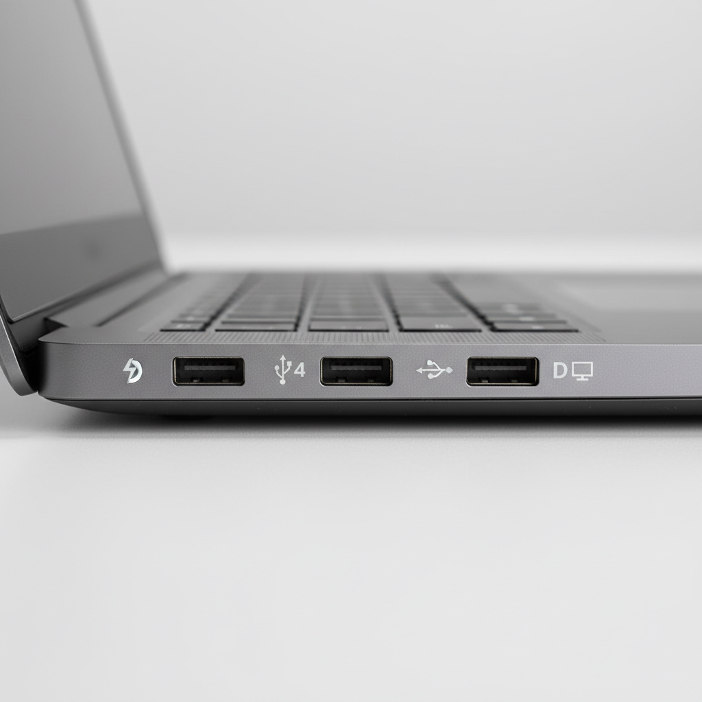 Laptop USB-C port icons showing Thunderbolt and DisplayPort Alt Mode for dock compatibility