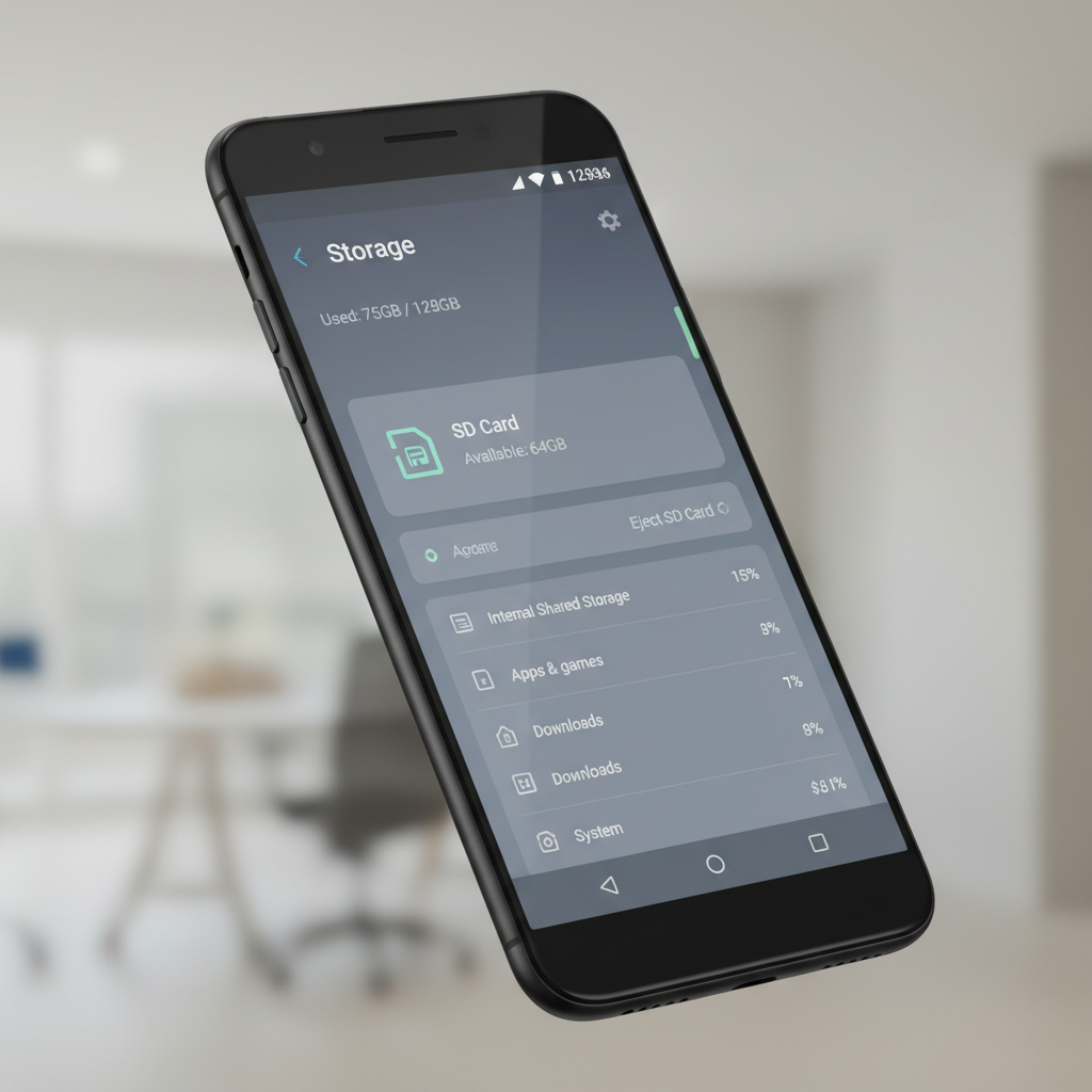 Android phone settings screen showing storage and SD card options