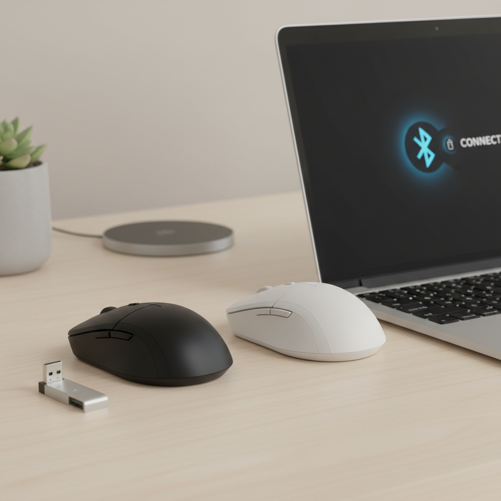 Comparing Bluetooth vs USB receiver wireless mouse options for travel laptops