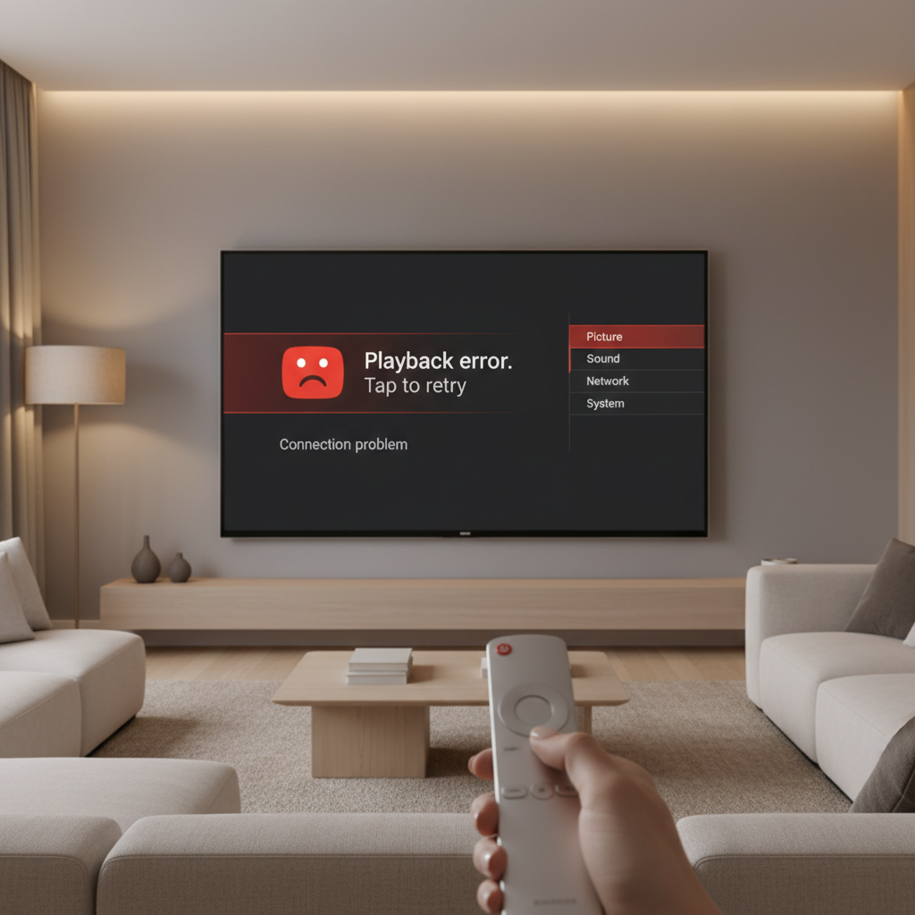 Troubleshooting YouTube not playing on a smart TV with settings screen