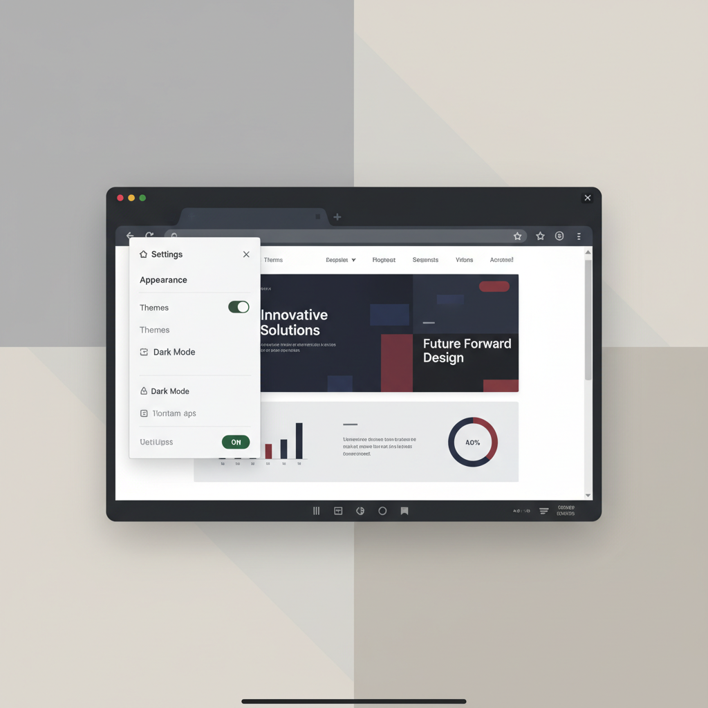 Dark browser theme and website rendering settings on desktop