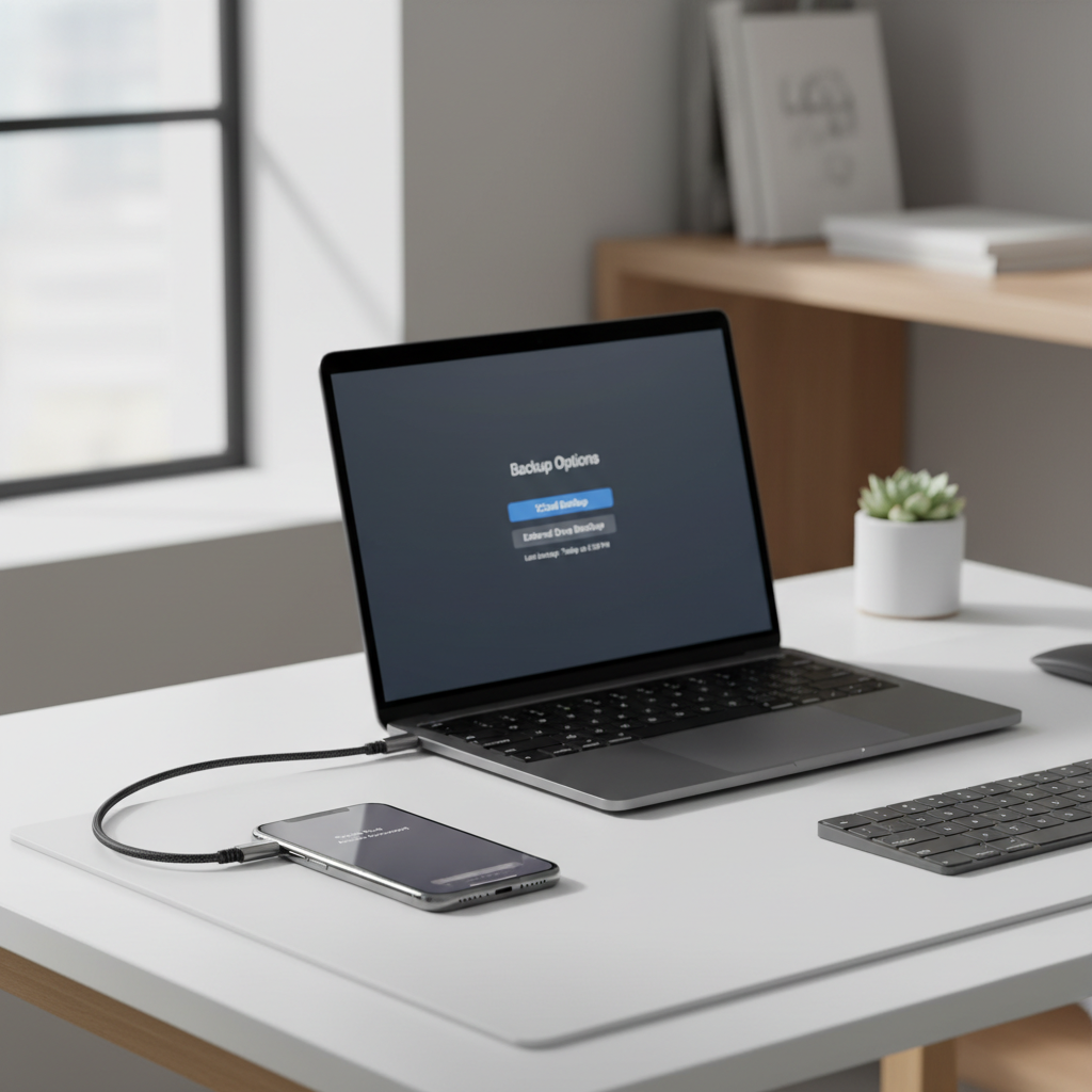 iPhone backup options on a computer with USB cable