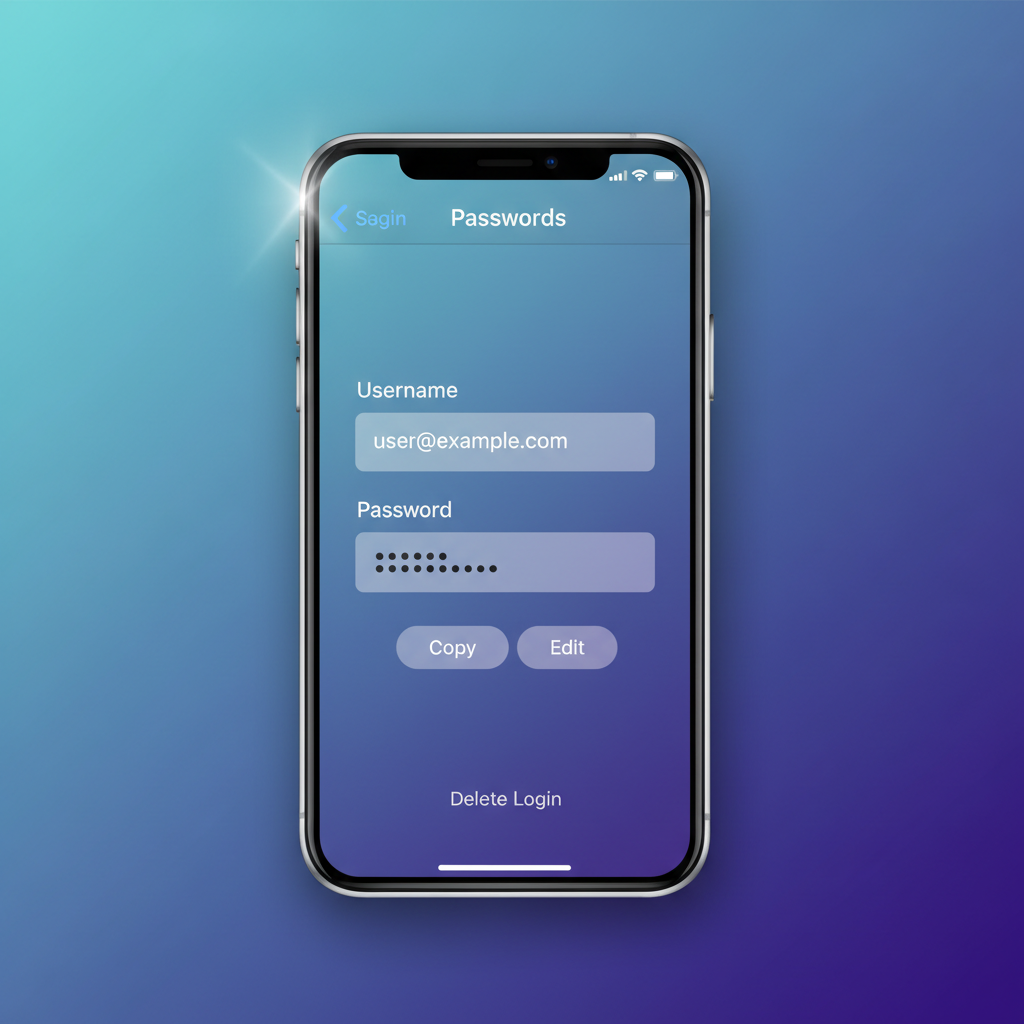 iPhone Passwords app showing a saved login entry with copy and edit options