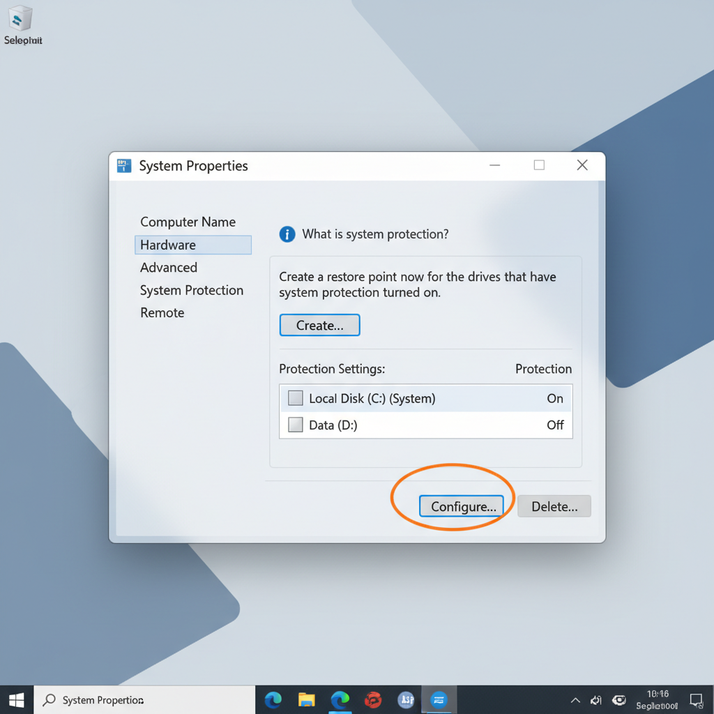 Windows 11 System Protection and restore point settings screen