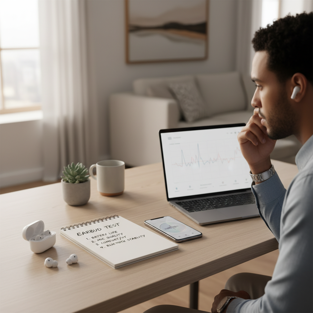 Checklist for testing wireless earbuds under $50 at home