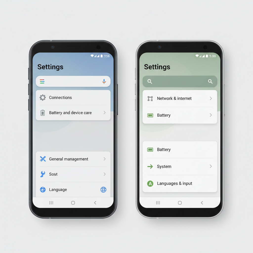 Comparison of Samsung and Pixel language menus in Android settings