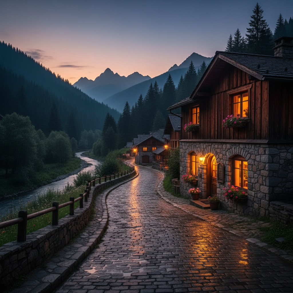 Small mountain town lodging outside a tourist center