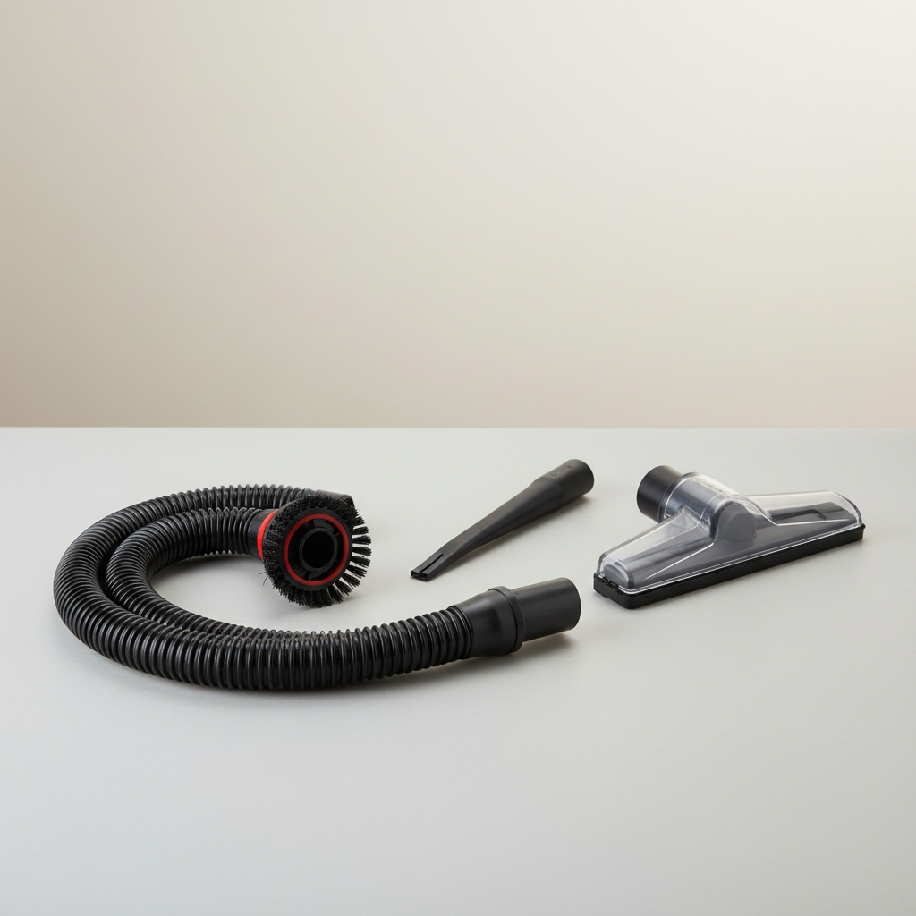 Car vacuum attachments crevice tool brush and wet pickup nozzle laid out