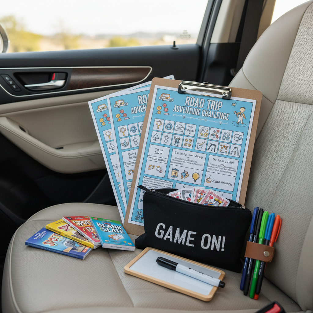 Printable road trip scavenger hunt and car-friendly game kit