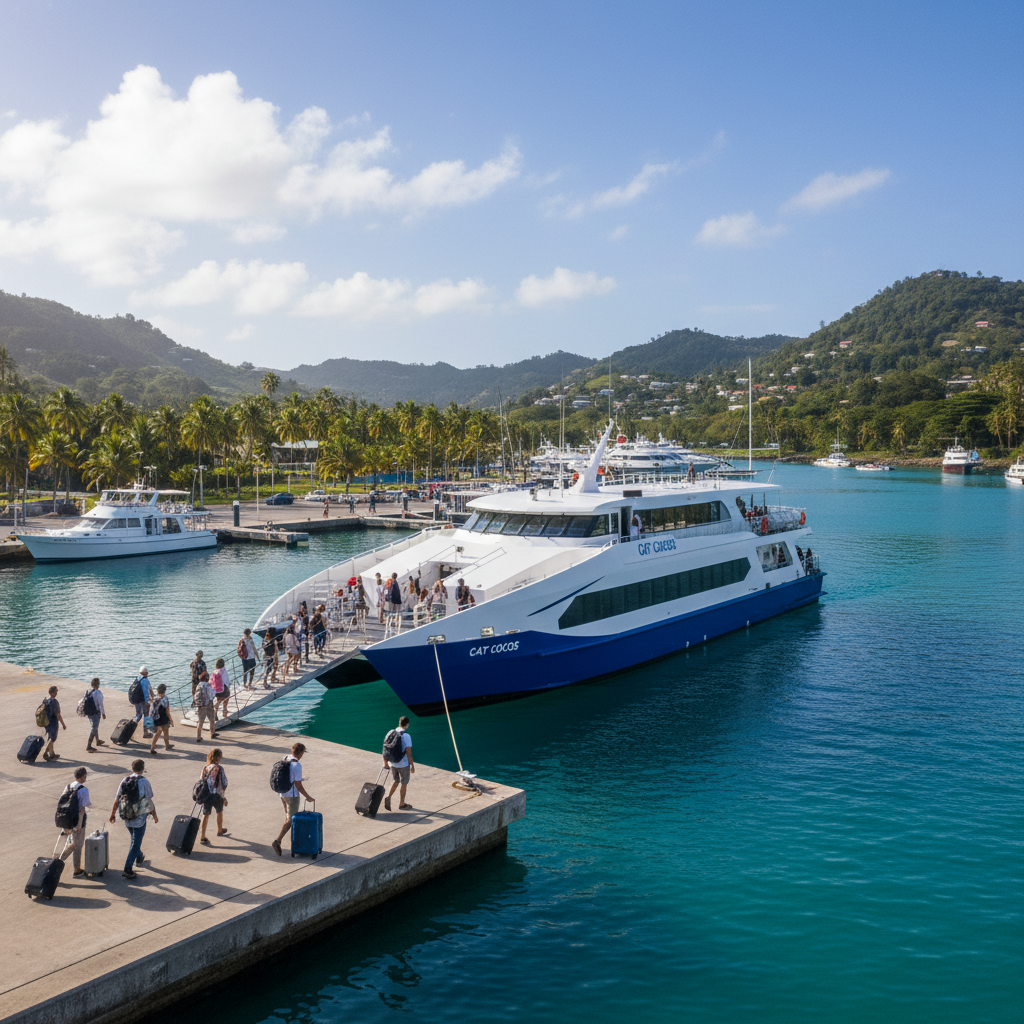 Seychelles ferry and marina scene showing inter-island travel planning