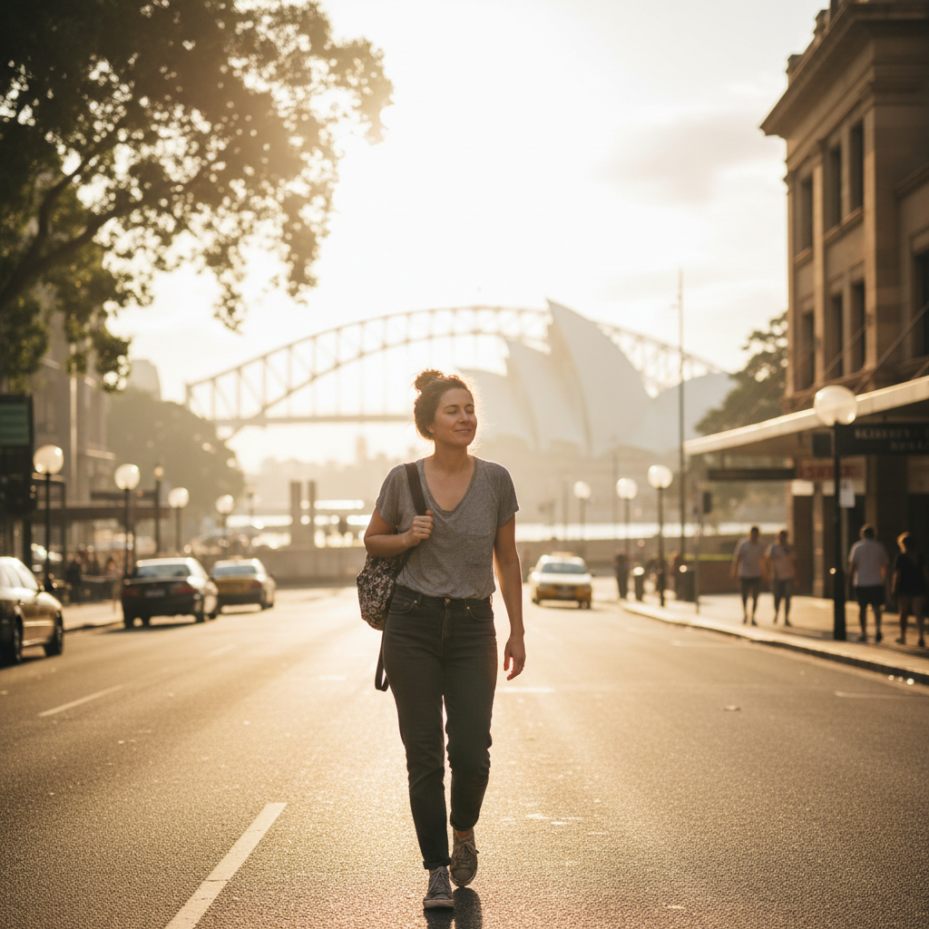 Morning sunlight walk after arriving in Australia to reduce jet lag