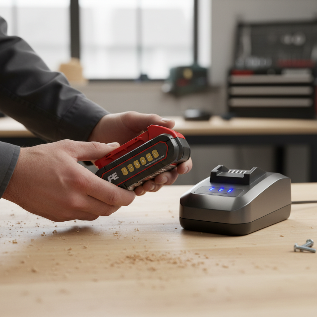 Checking power tool battery contacts and charger lights