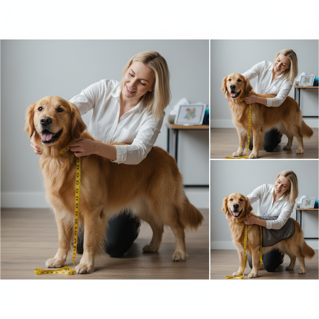 Measuring a dog for a raincoat: neck, chest girth, and back length