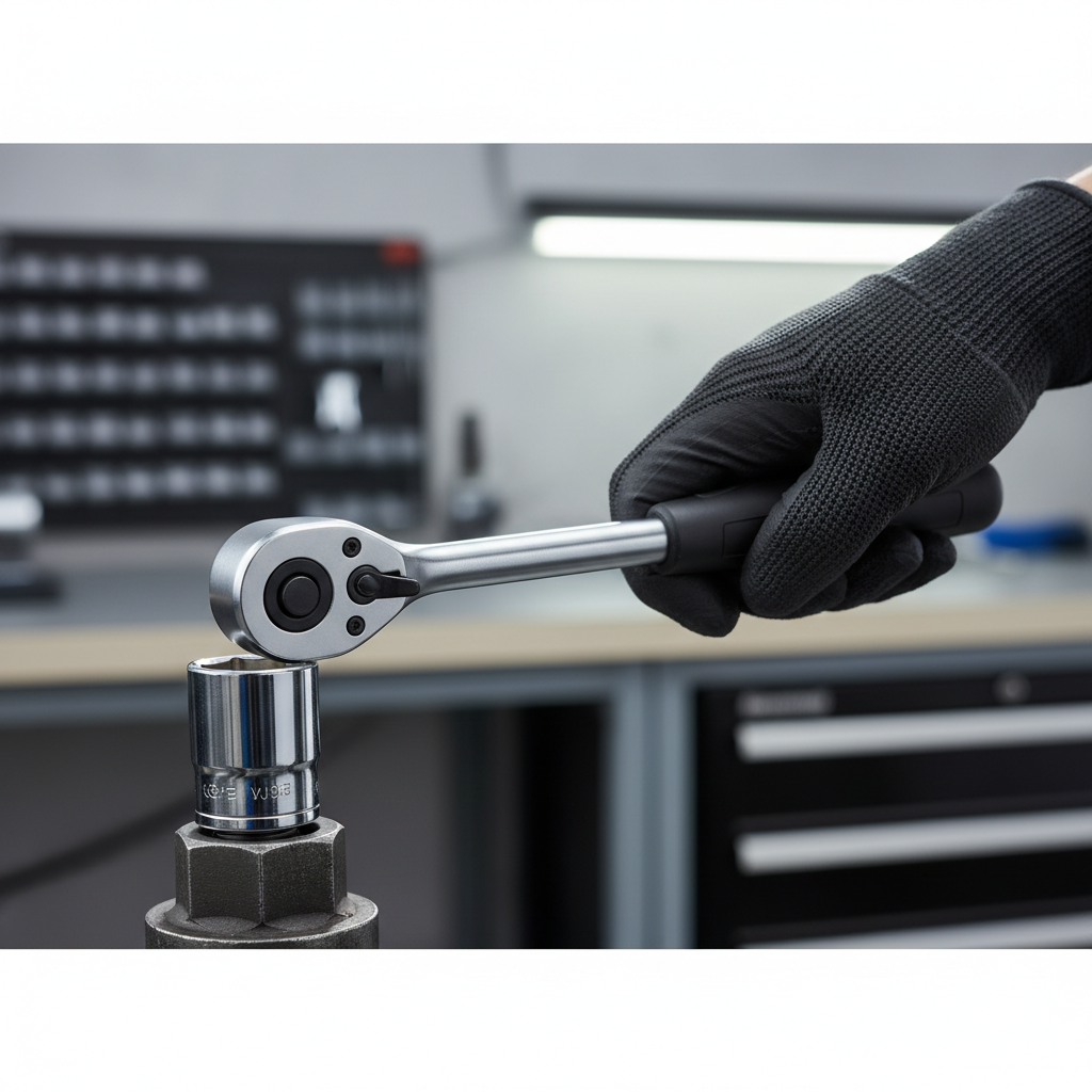 Close-up of a 6-point socket fully seated on a bolt head with ratchet aligned