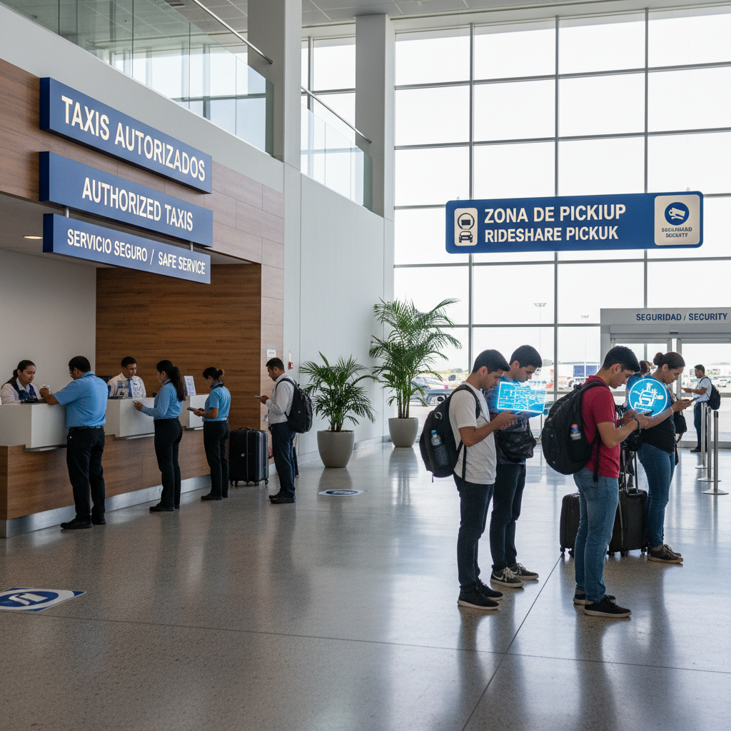 Using authorized taxi stand and rideshare pickup zone at a Mexico airport