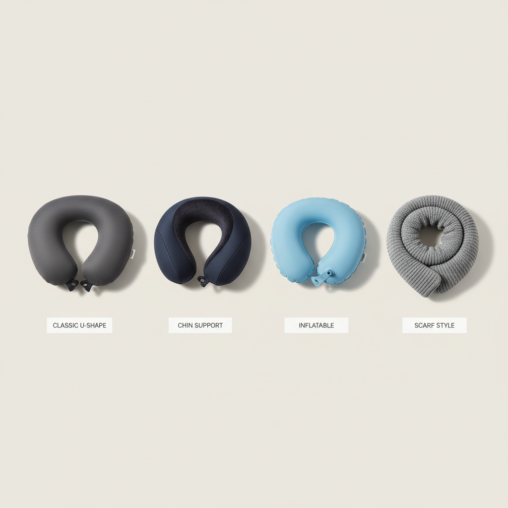 Comparison of common travel pillow shapes for airplane sleep