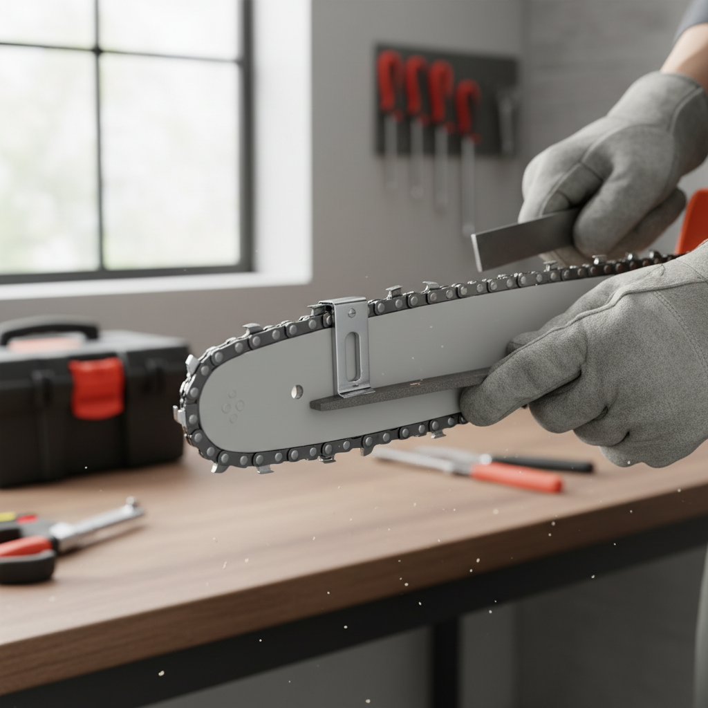 Chainsaw chain raker depth gauge tool used with flat file