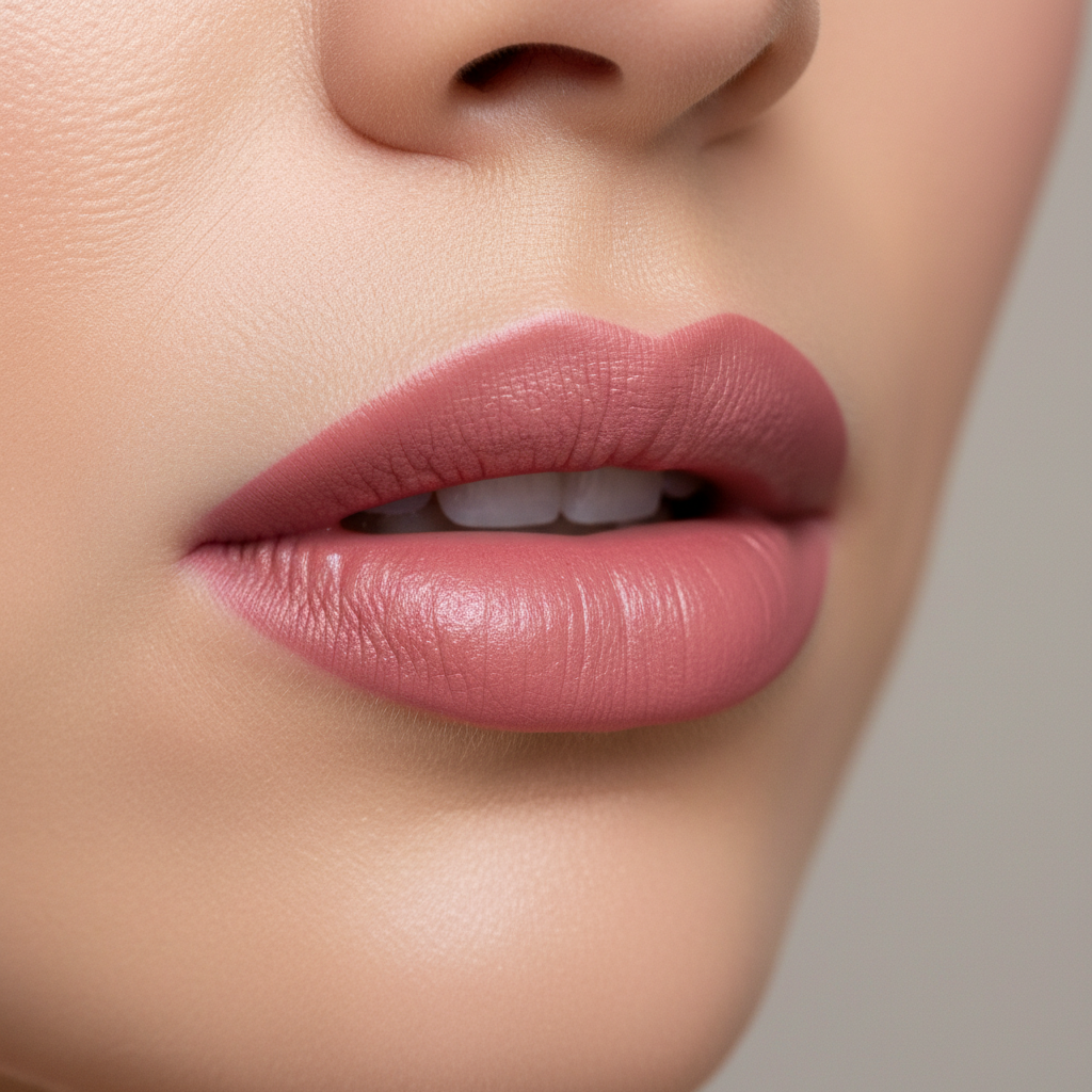Close-up of lips showing liner technique and clean edges for long-lasting lipstick