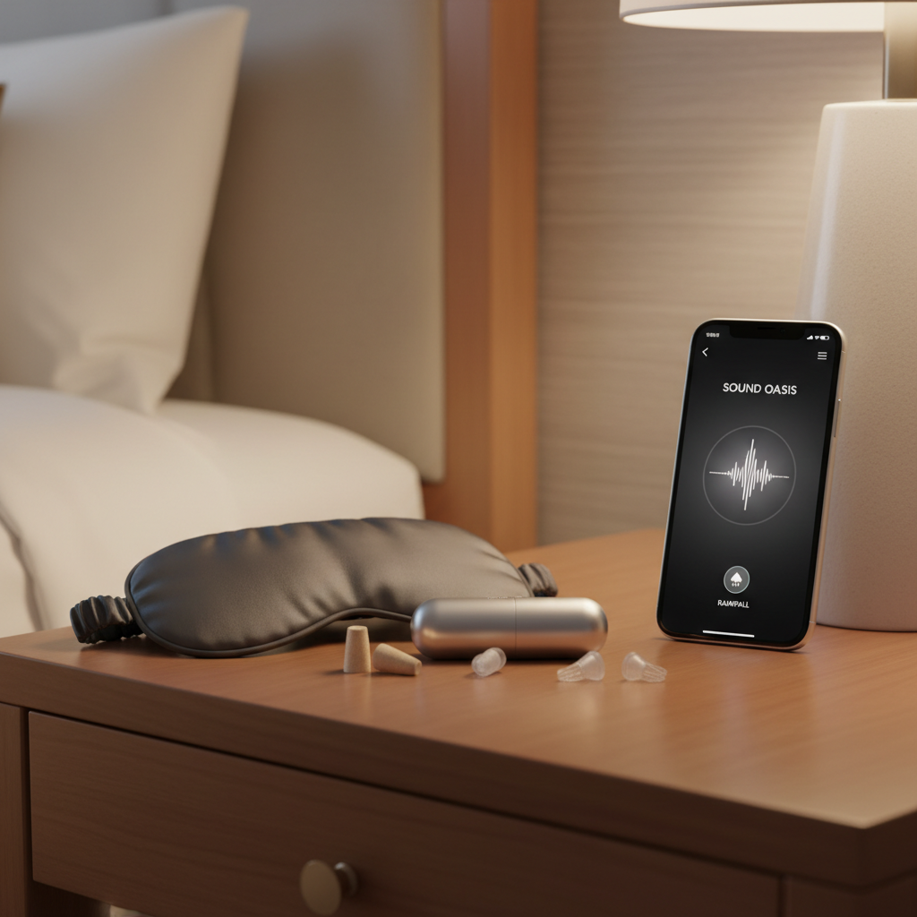 Minimal travel kit with ear plugs, case, and eye mask for better sleep