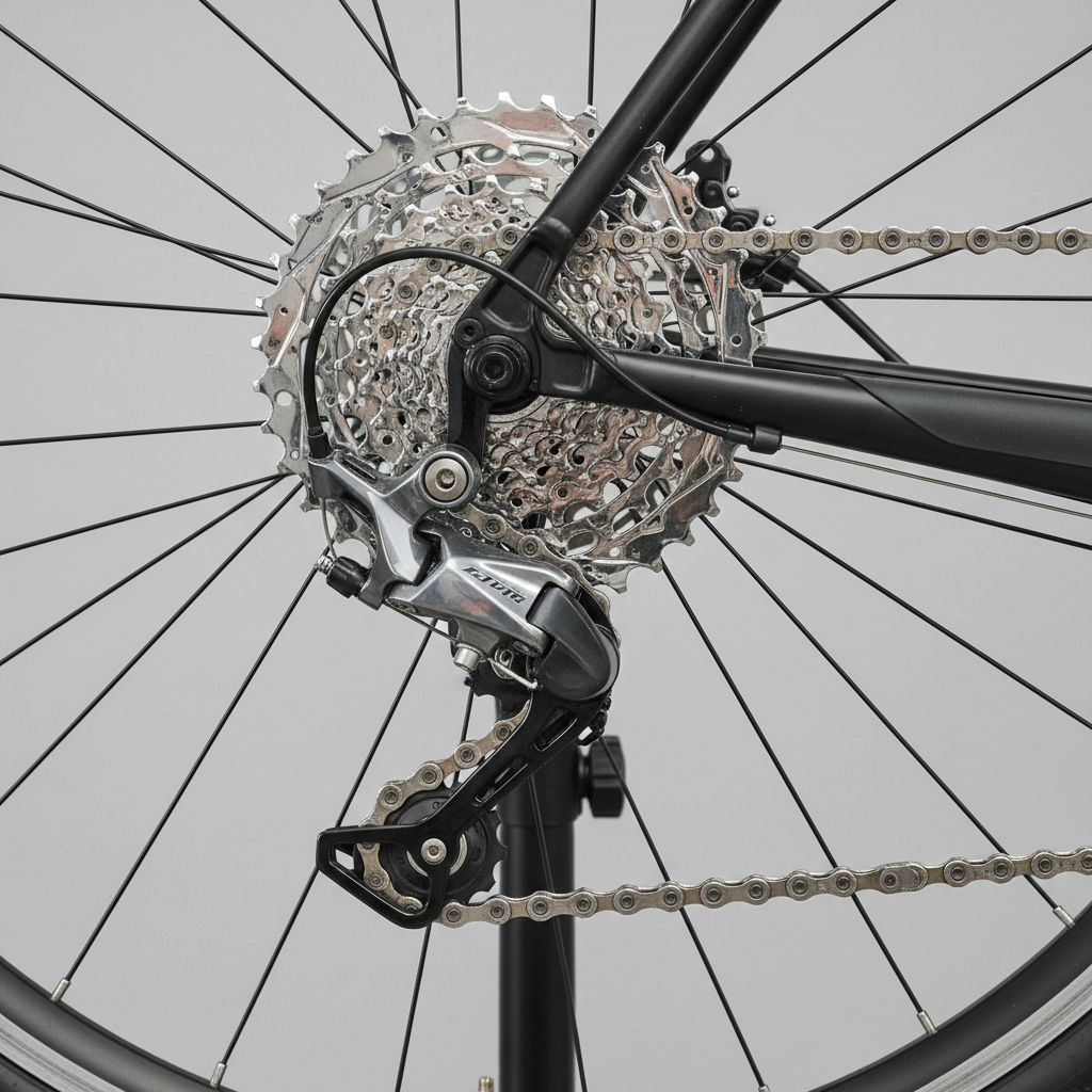 Clean bike drivetrain after wiping excess dry chain lubricant