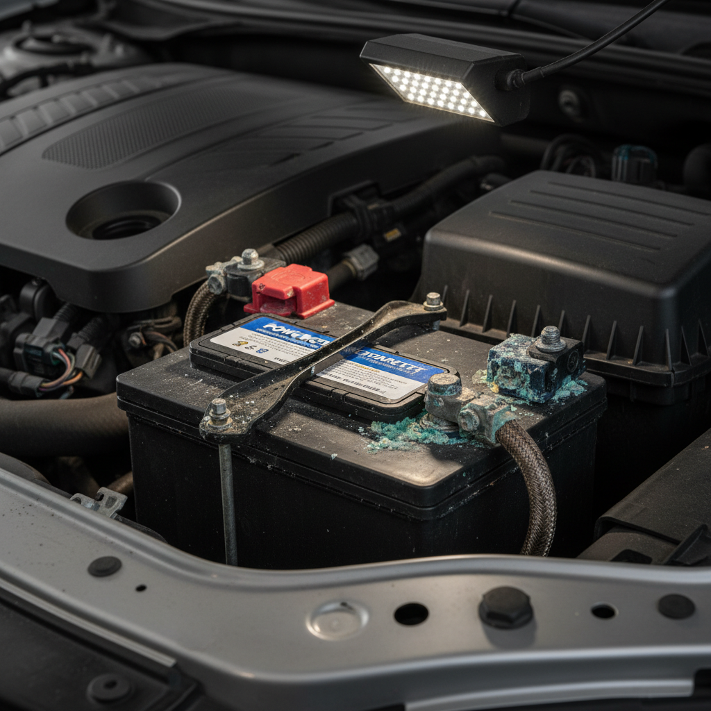 Corroded car battery terminals before cleaning