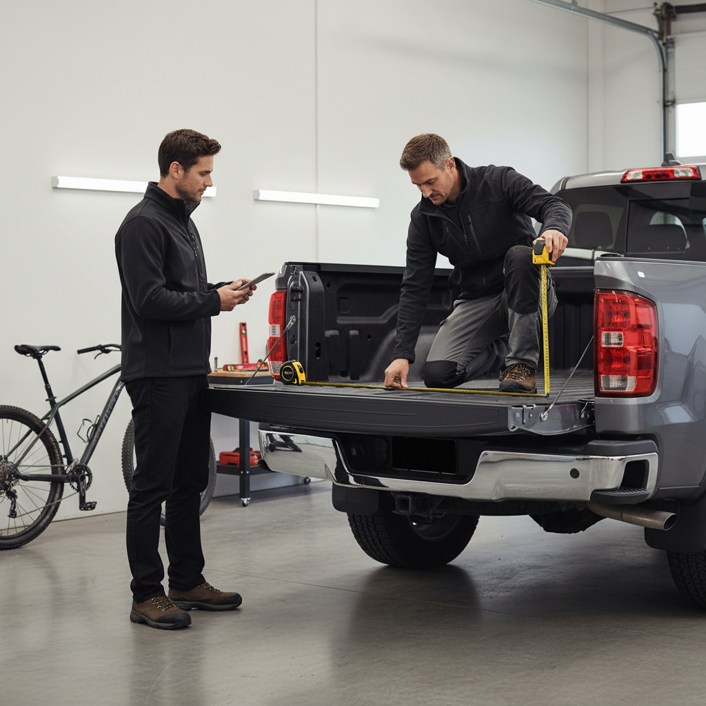 Measuring pickup truck bed for bike rack fit and handlebar clearance