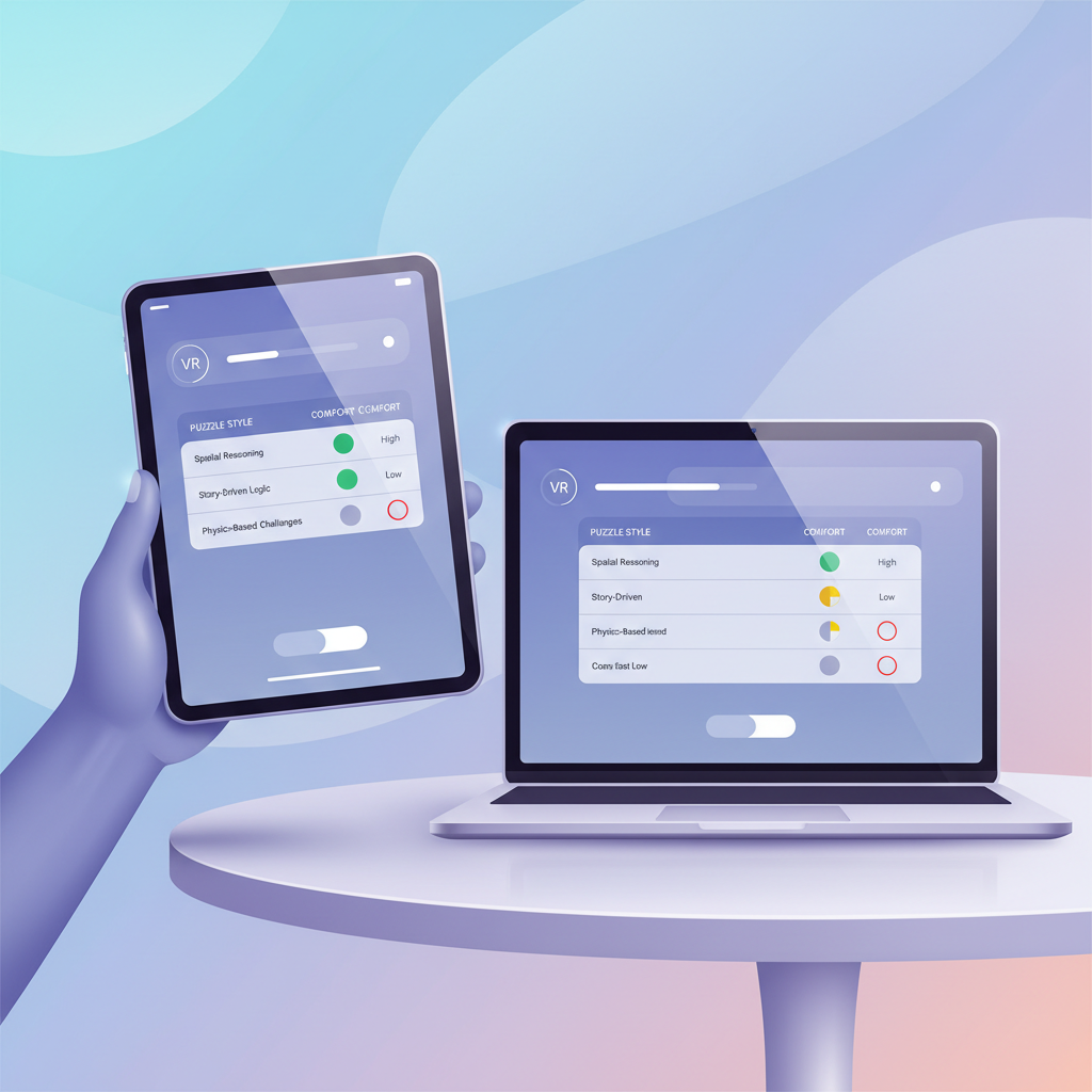 Comparison table concept for VR puzzle games and comfort settings