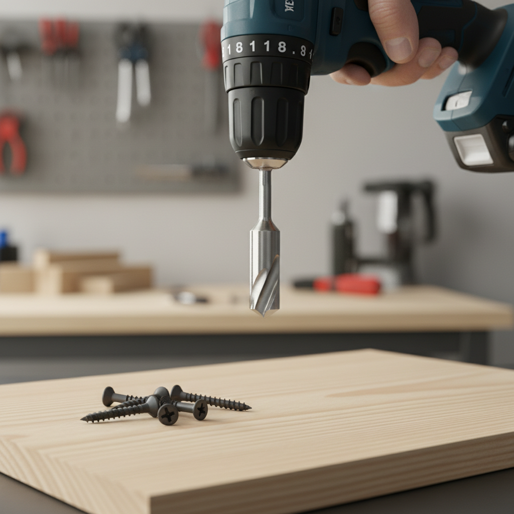 Countersink bit setup for driving wood screws flush in a board