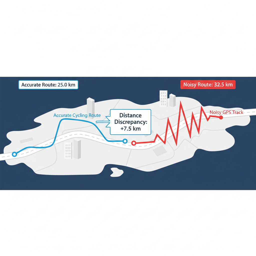 Cycling GPS track comparison showing smooth route vs zigzag errors