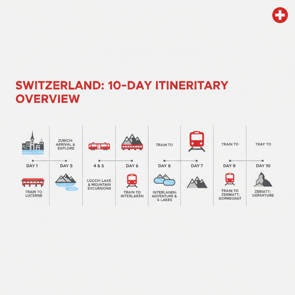 Sample Switzerland 10-day itinerary overview with mountains and lakes