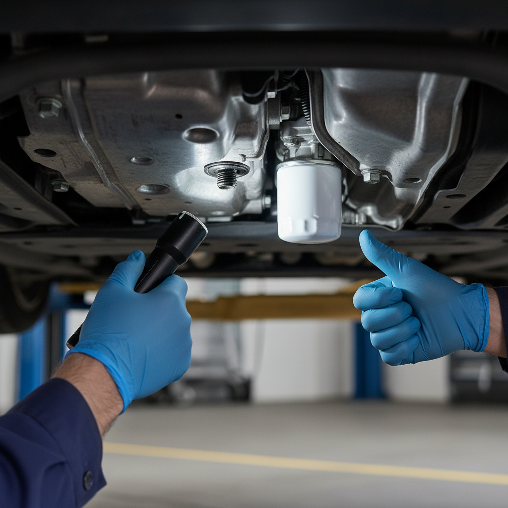 Checking for oil leaks around drain plug and oil filter after an oil change