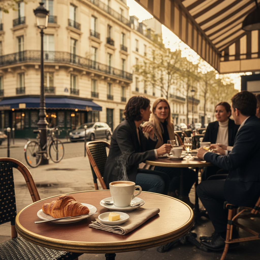 Outdoor café dining in Paris with classic French food and relaxed atmosphere