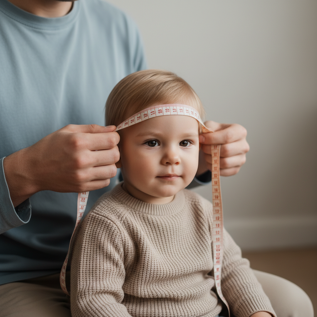 Parent measuring a child head for a kids bike helmet with a soft tape measure
