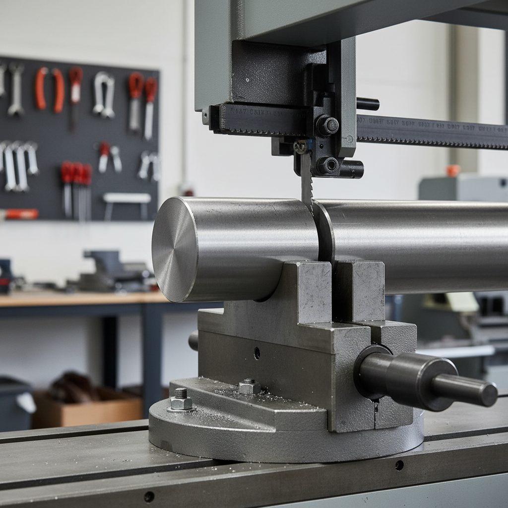 Proper clamping of round metal stock in a V-block for band saw cutting