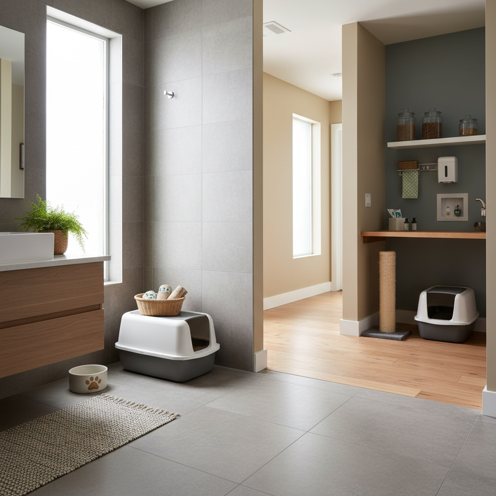 Two litter boxes placed in separate quiet locations in a multi-cat home