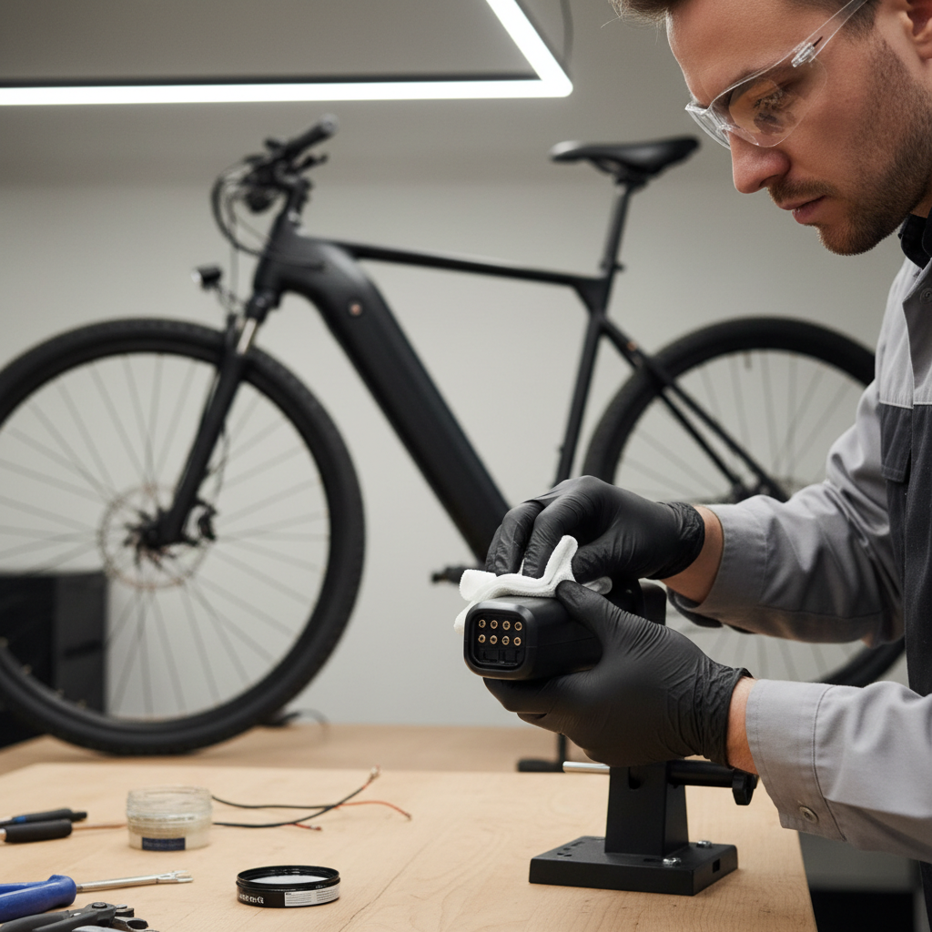 Drying e-bike battery contacts before charging after a rainy ride