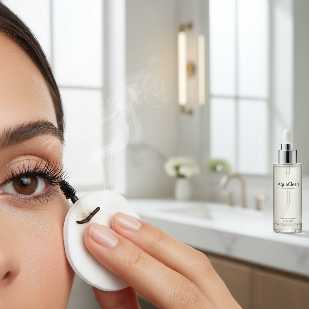 Tubing mascara removal with warm water and gentle pressure on long lashes
