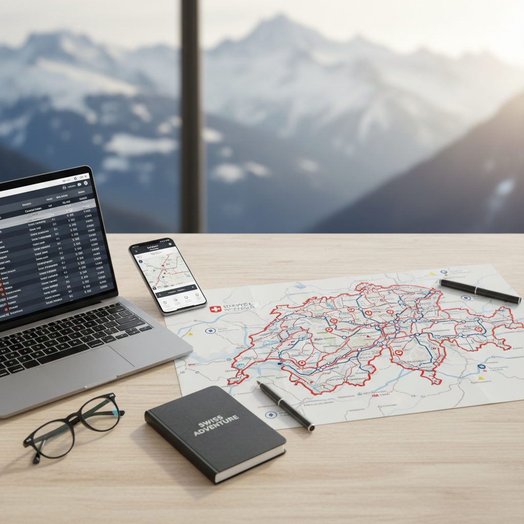 Swiss Alps train route planning map for a 2026 itinerary
