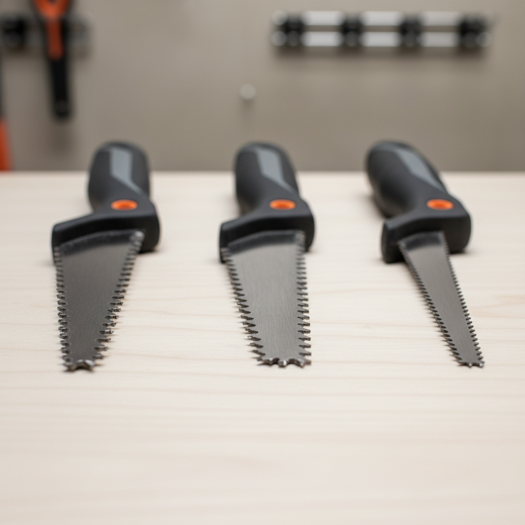 Close-up comparison of drywall saw tooth patterns and pointed tips