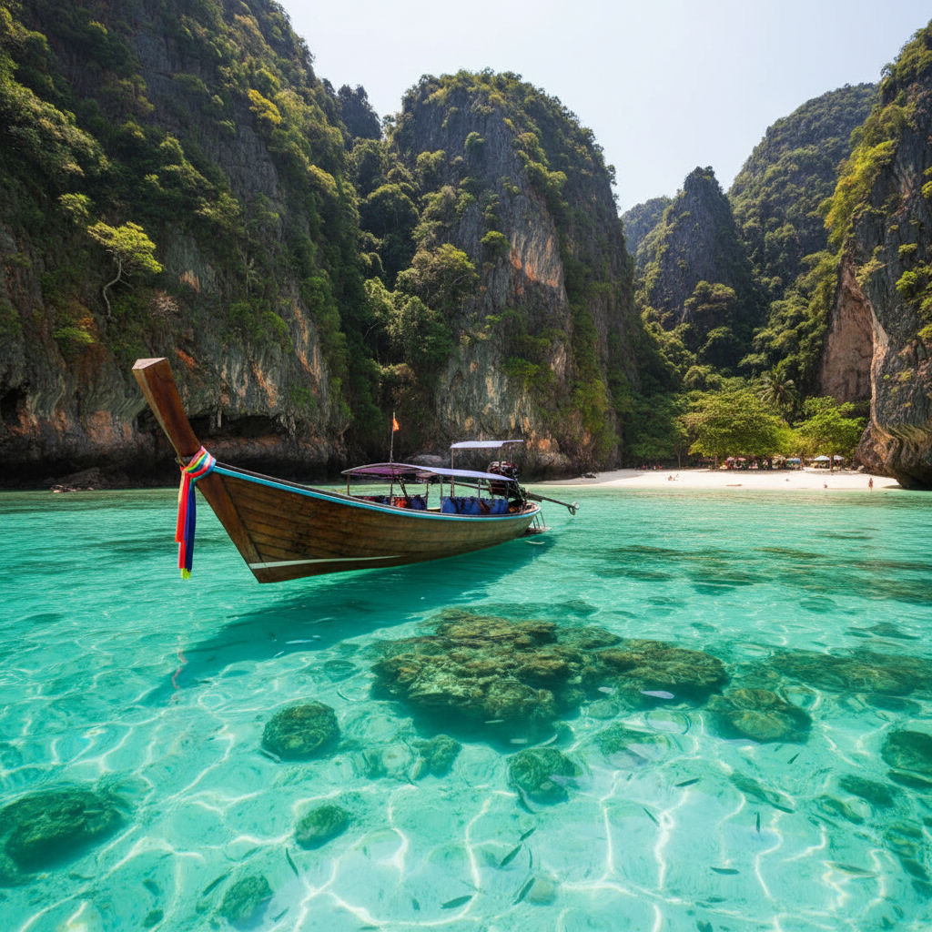 Longtail boat near limestone cliffs in Krabi for Thailand itinerary planning