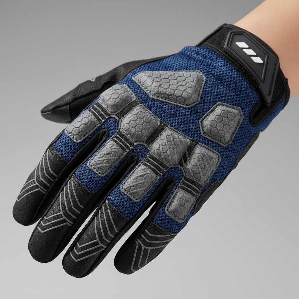 Close-up of bike glove palm showing padding zones and grip material