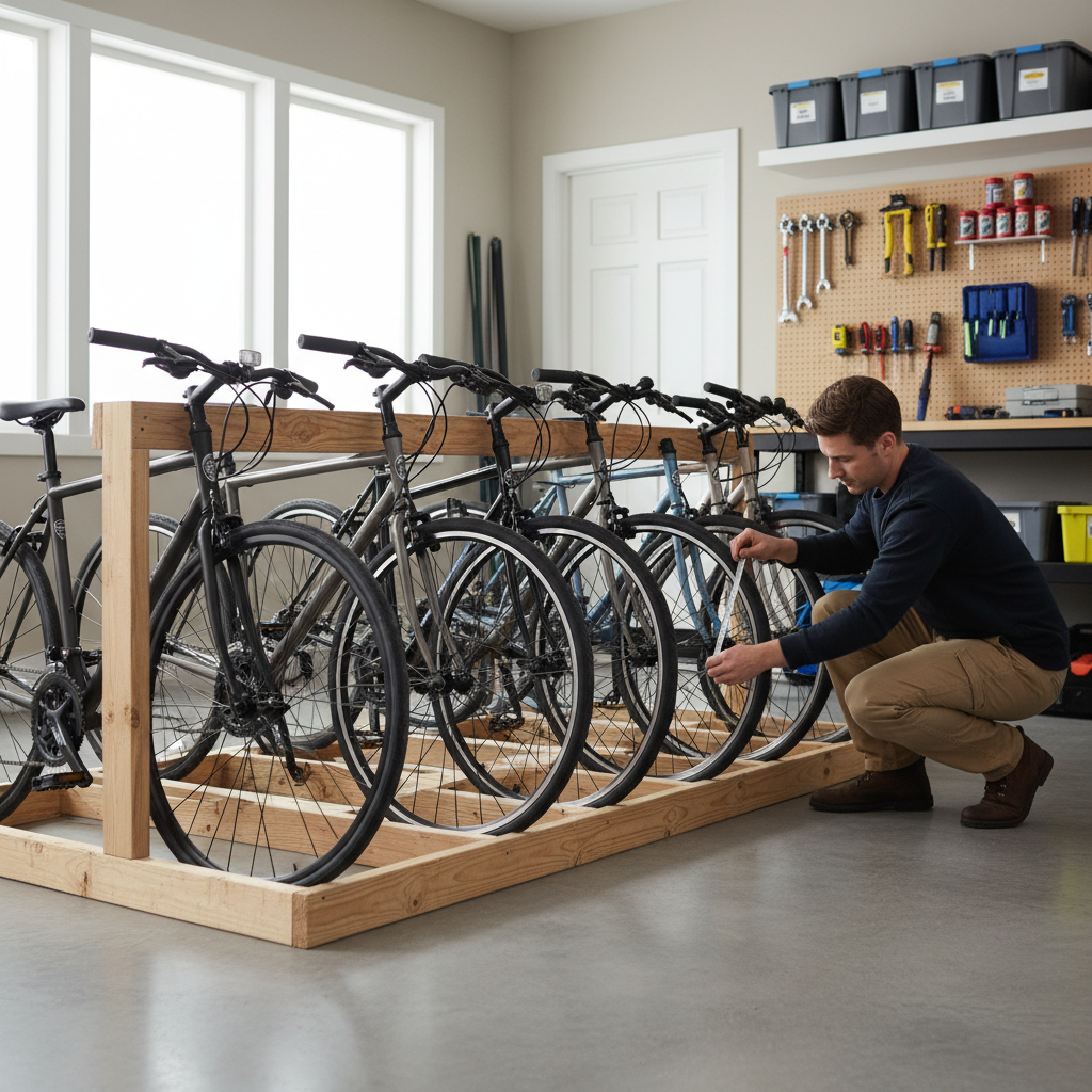 Checking bike spacing on a DIY rack to prevent handlebar and pedal interference