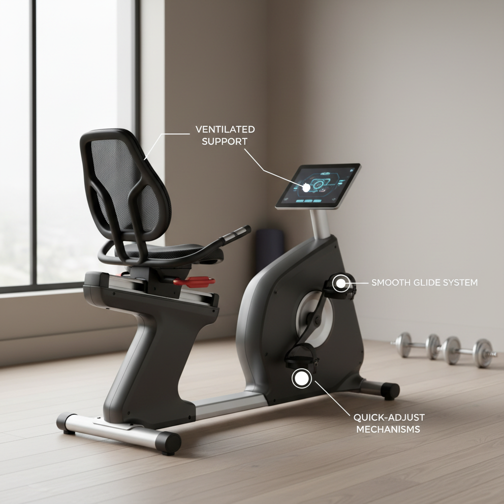 Recumbent exercise bike seat and backrest adjustment points