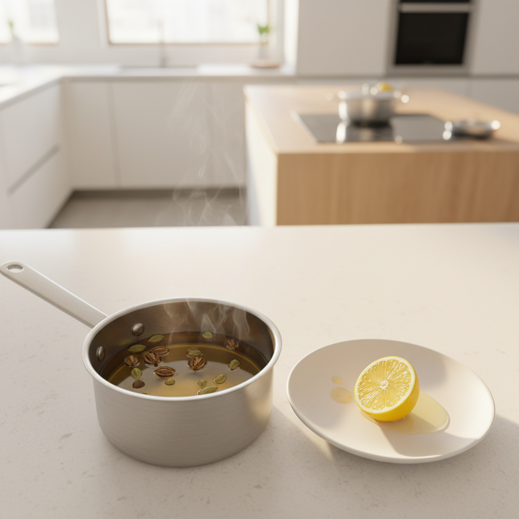 Warm sugar syrup with cardamom for soaking jalebi